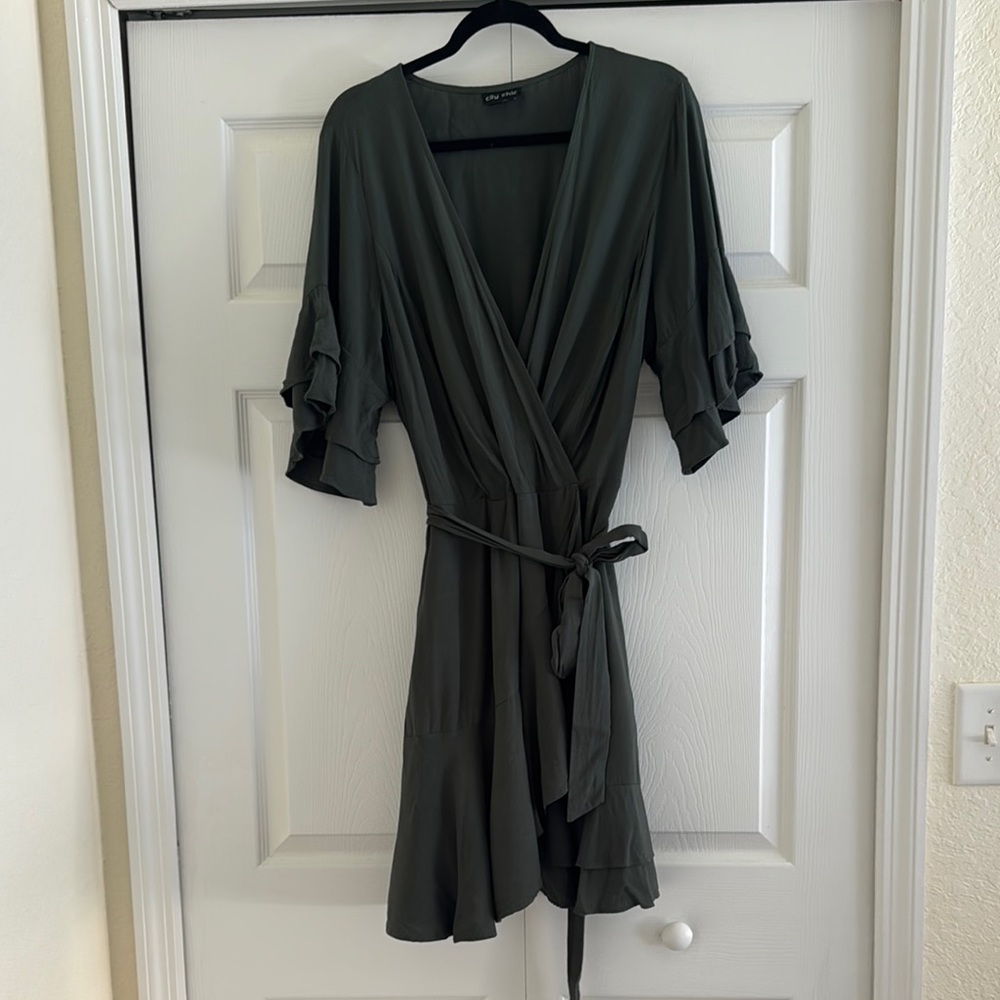 City Chic  Dark Green Wrap Dress